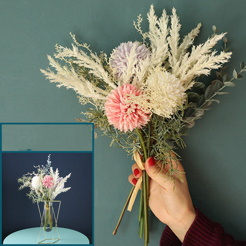 Nordic ins Geometric Vase Light Luxury Metal Iron Decoration Living Room Flower Arrangement Creative Home Glass Flower Stand Decoration