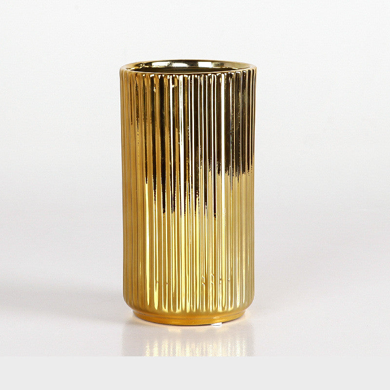 Golden Light Luxury Ceramic Electroplating Vase Decoration