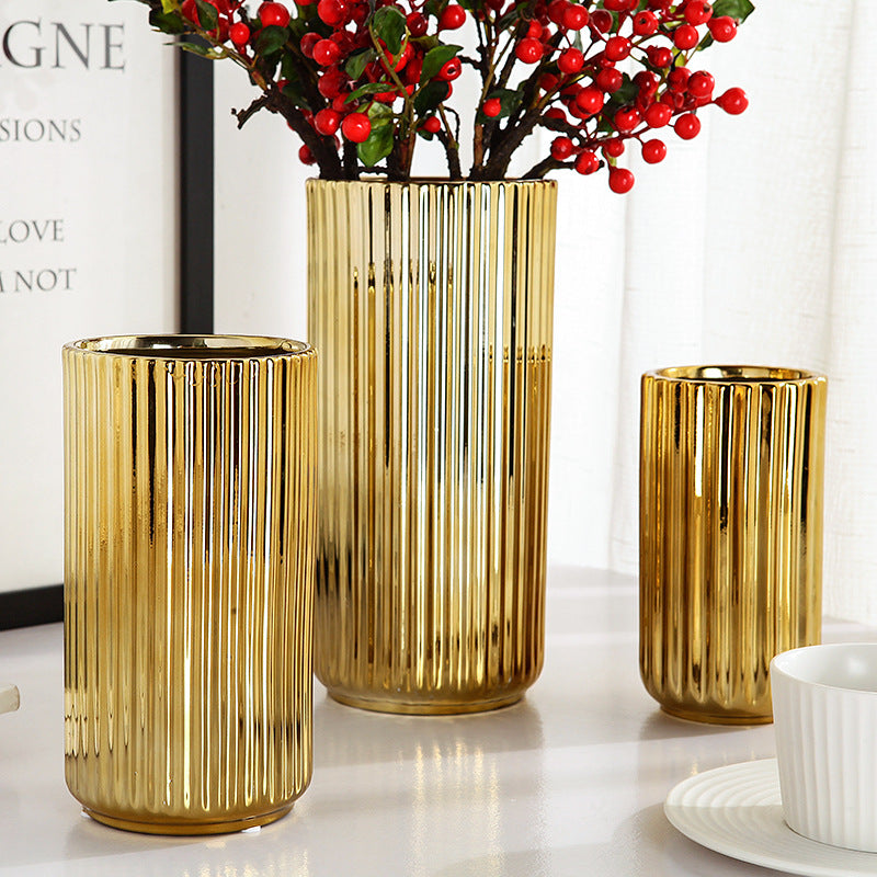 Golden Light Luxury Ceramic Electroplating Vase Decoration
