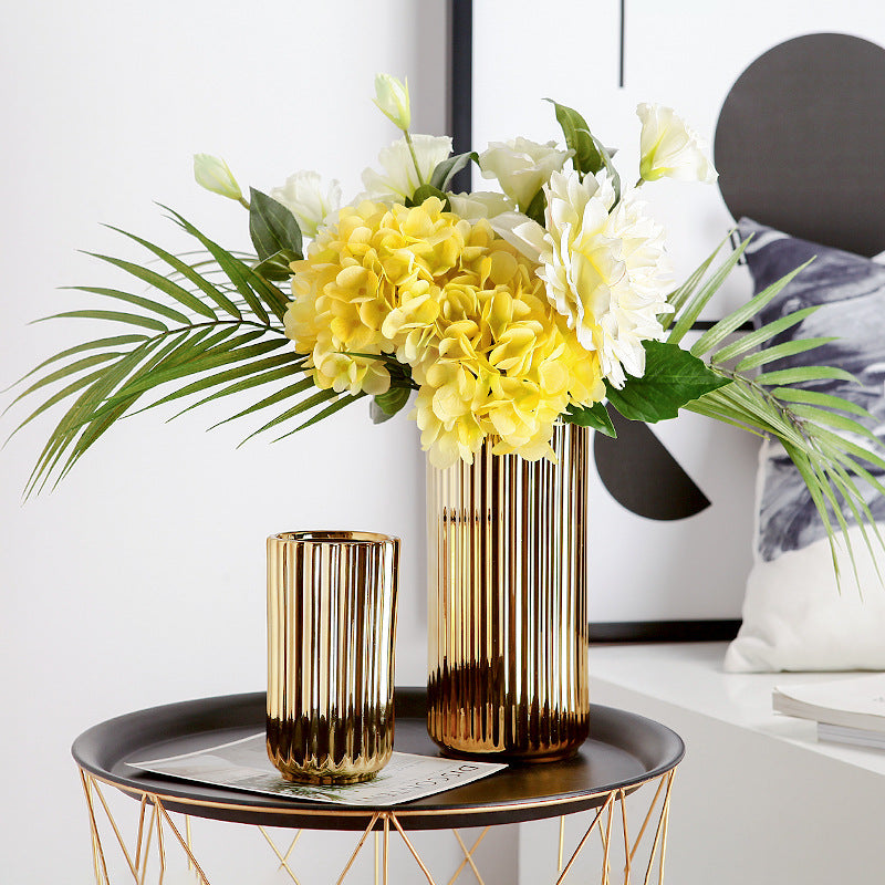 Golden Light Luxury Ceramic Electroplating Vase Decoration