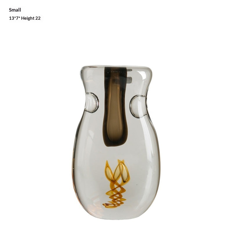 Small Mouth Glass Vase Living Room Flower Vessel Light Luxury Crystal Home Soft Decoration